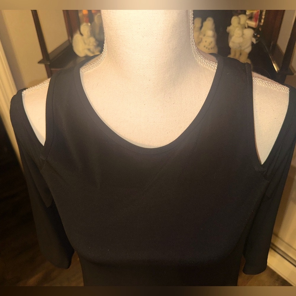 Calvin Klein Dress Womens 10 Cold Shoulder Long Sleeve Black Zip ~ EUC - Picture 3 of 6